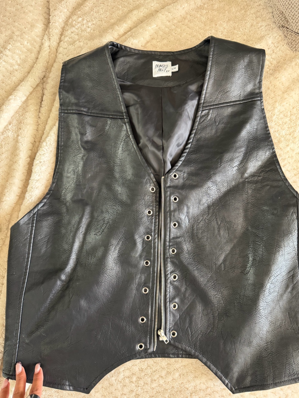 Princess Polly Black Faux Leather Zip-Front Vest